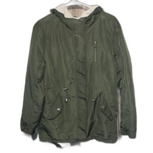 Ambiance Olive Green Fleece Lined Parka Jacket Women’s Small Hooded Utility Coat